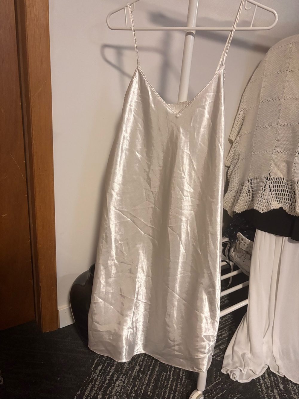 Silky Ivory Slip Dress with Delicate Spaghetti Straps